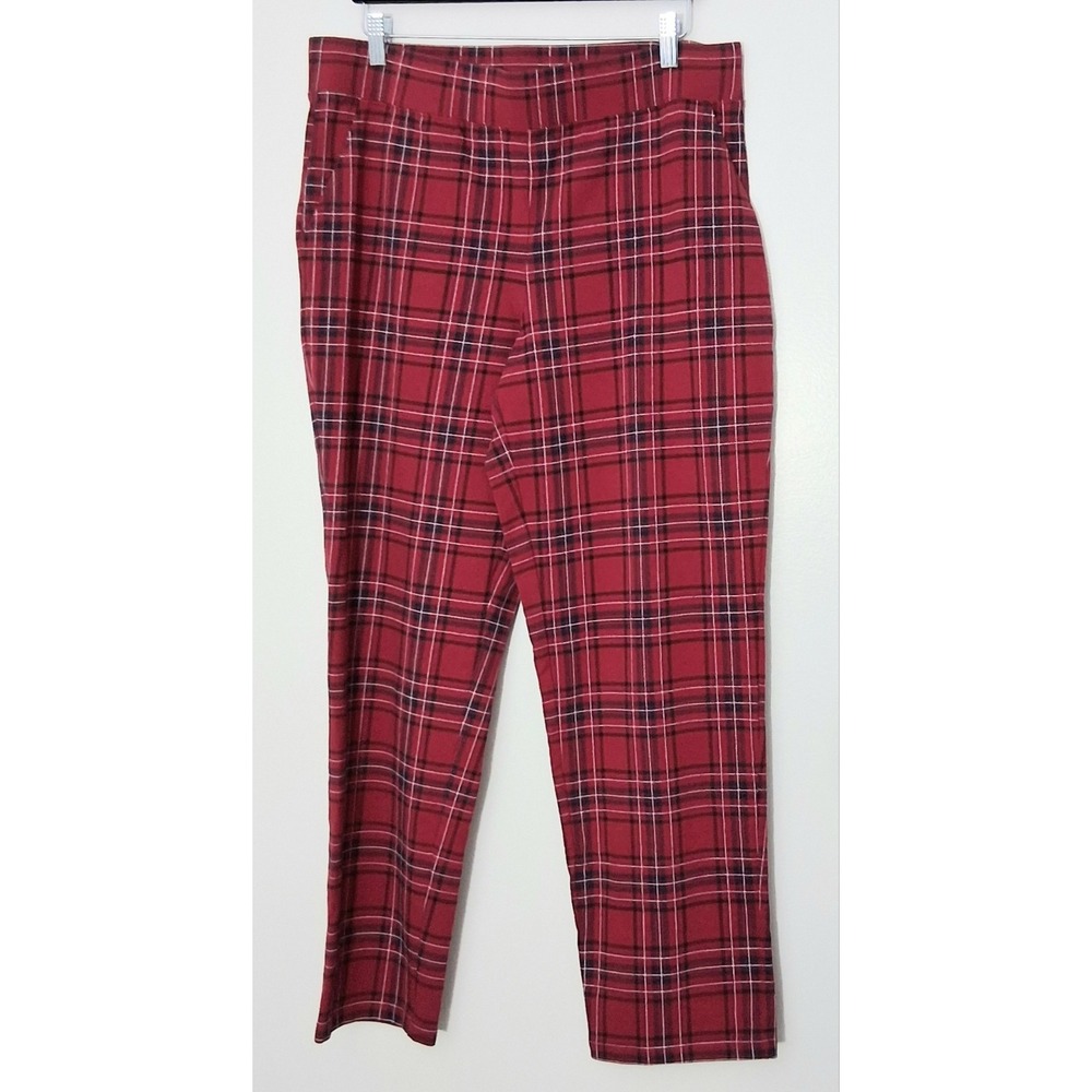 Denim‎ & Co Pants Women's Size Large Duo Stretch Straight Leg Red Plaid Pull-on